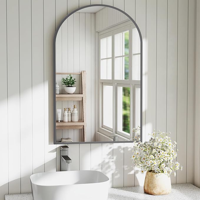 DUMOS Black Metal Arch Vanity Rounded Rectangle Bathroom Mirrors by DumosLifestyle
