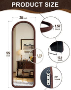Delma Arched Full Length Mirror, Free Standing Floor Velvet Finish Frame Mirror - Image 2