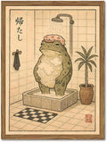 Funny Japanese Frog Bathroom Wall Art Whimsical Frog Shower Wall Decor 12x16 by YYNISPINWallArt