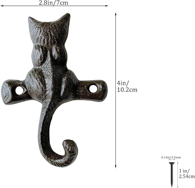 Rustic Cat-Shaped Decorative Wall Hook Rack Hangers - Image 2