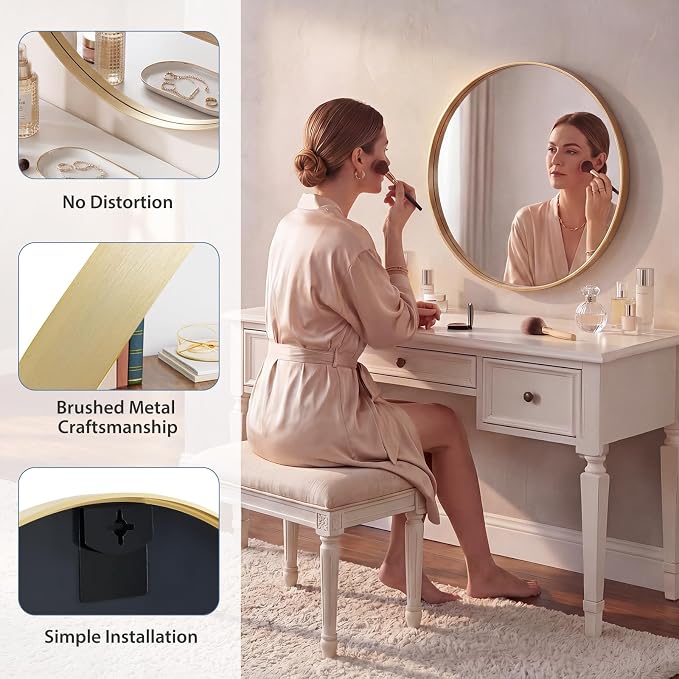 DUMOS 20-Inch Round Wall Mirror, Bathroom Wall Circle Mirror - Image 4