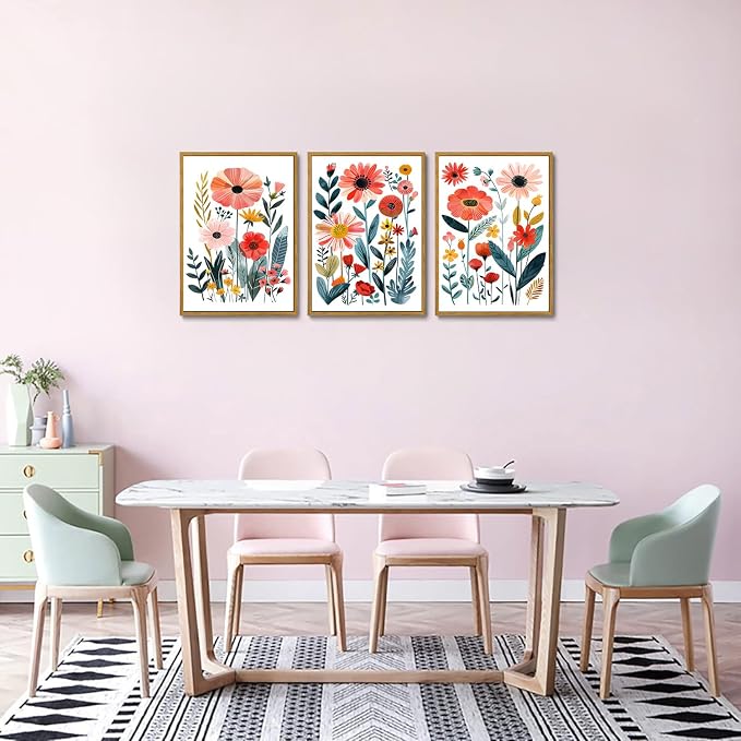 KISSFOX Colorful Wildflower Canvas Wall Art Set Of 3 Flowers Pictures Prints - Image 6