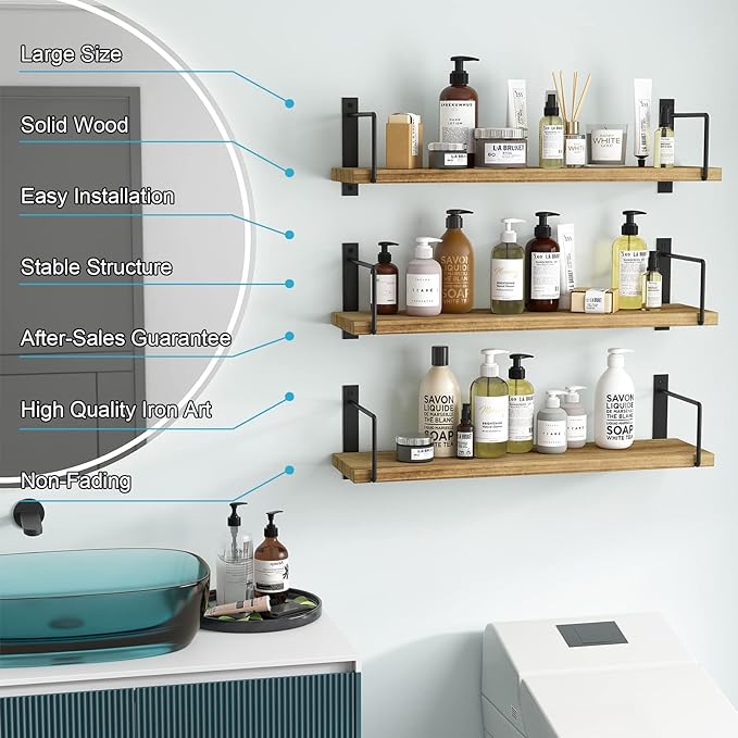 Floating Shelves, 24 Inches, Wall Mounted, Rustic Wood - Image 5