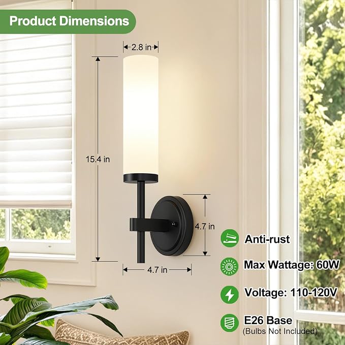 MOKATNG Wall Sconces Set of Two, Matte Black Bathroom Sconces - Image 7