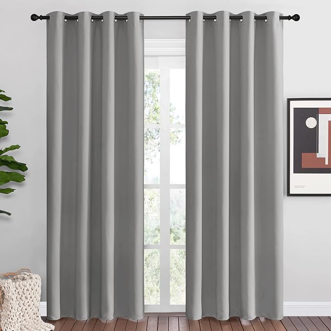 NICETOWN Silver Grey Room Darkening Curtain Panels 86" Long by NICETOWN