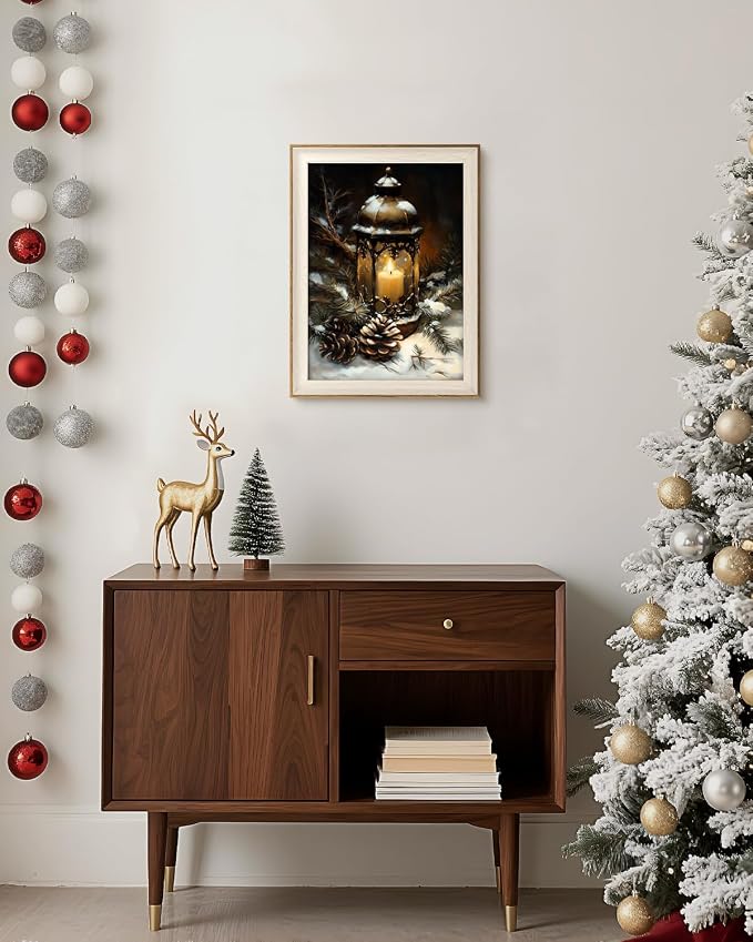 VIYYIEA Winter Framed Wall Art for Living Room, Oil Lamp Canvas Prints - Image 7