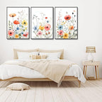KISSFOX Framed Colorful Wildflower Canvas Wall Art Set Of 3 Flowers Pictures - Image 3