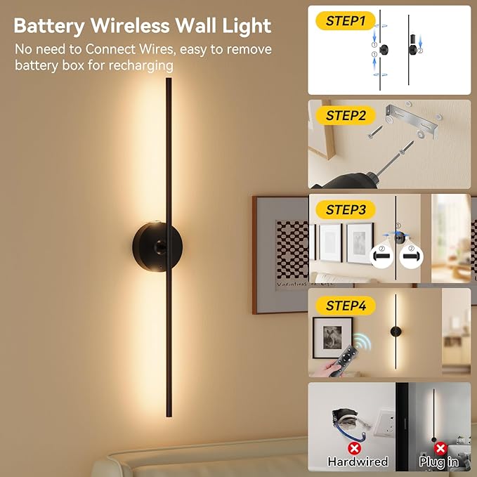 Ouyulong Battery Operated Wall Sconces Set of 2, 8000mAh Wireless Rechargeable - Image 4