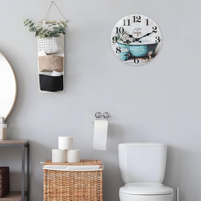 Silent Wall Clocks for Bathroom, Rustic Style Waterproof Glass Wall Clock for - Image 6