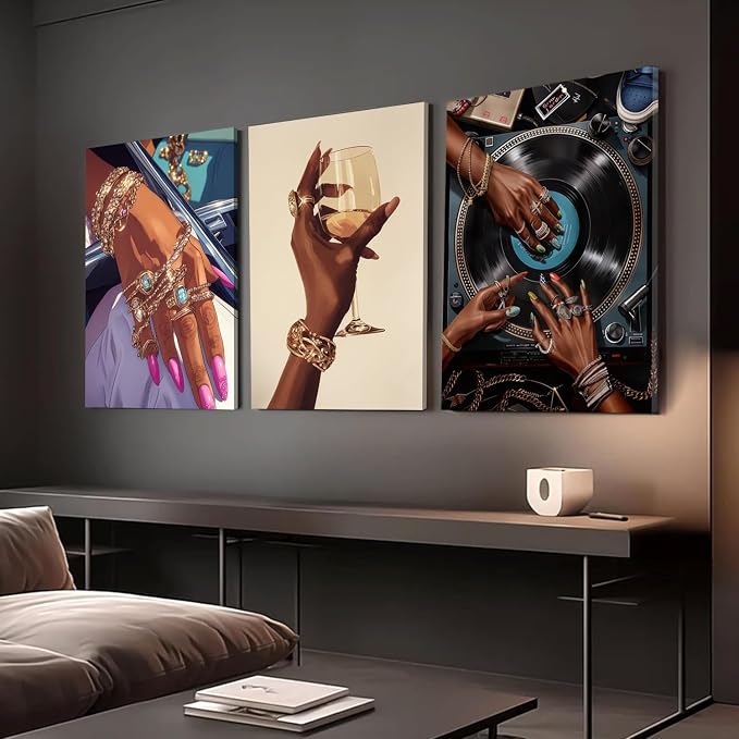 YFvrPt Black Woman Wall Art Set of 3, Trendy African American Women Wall Decor - Image 4