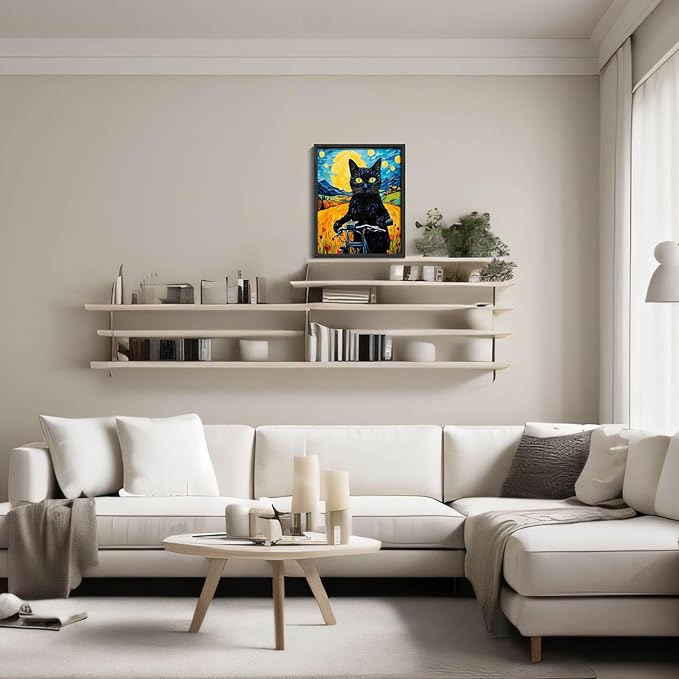 Hamduker Van Gogh Wall Art Cat Poster Starry Night Funny Bathroom Vintage Wall - Image 4