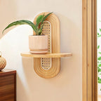 Floating Shelves for Wall, Boho Home Wall Decor, Rattan Plant Shelf Set of 2 - Image 2