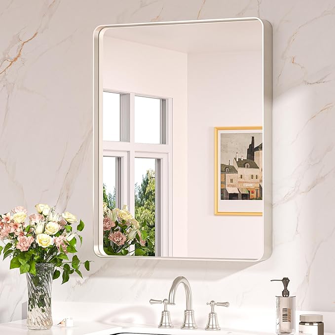 Keonjinn 24 x 30 Inch Brushed Nickel Bathroom Mirrors by Keonjinn