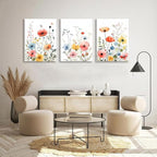KISSFOX Framed Colorful Wildflower Canvas Wall Art Set Of 3 Flowers Pictures - Image 5