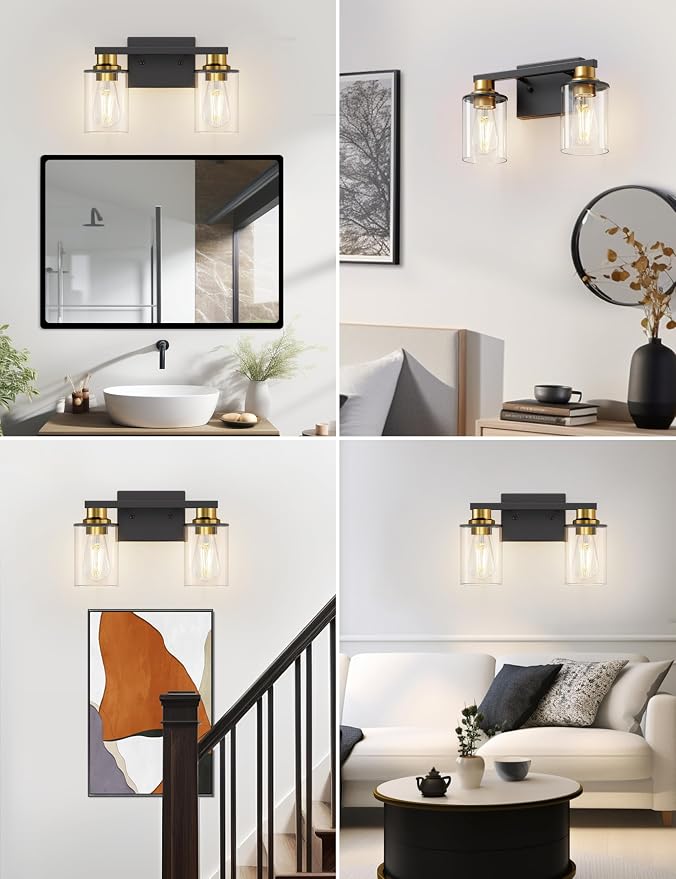 DORESshop Bathroom Light Fixtures, 2-Light Black and Gold Bathroom Lights Over - Image 8