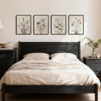 Framed Boho Vintage Botanical Wall Art, 4 Piece Black and White Floral Canvas - Image 2