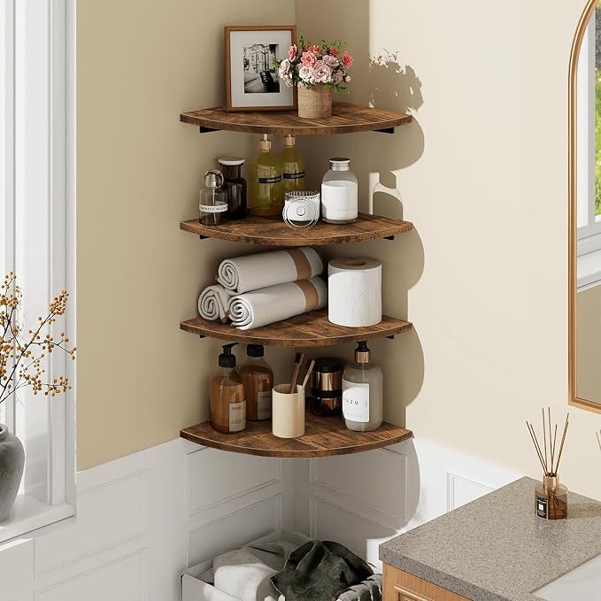 Homode Corner Wall Shelf, 12 Inch Wide Round Corner Floating Shelves - Image 2