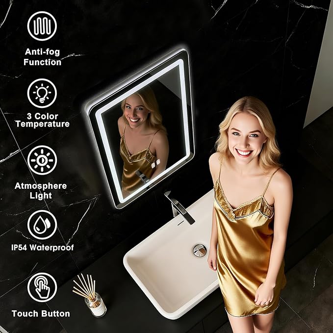 LED Bathroom Mirror, 16 x 24 Inch Anti-Fog Bathroom Mirror - Image 2