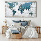 Teal Decor map of the world Canvas Wall Art Pictures - Image 2