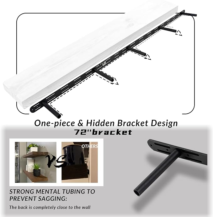 Floating Shelves 72 Inch Long 8" Deep Set of 2, Heavy Duty Wood Wall Mounted - Image 5