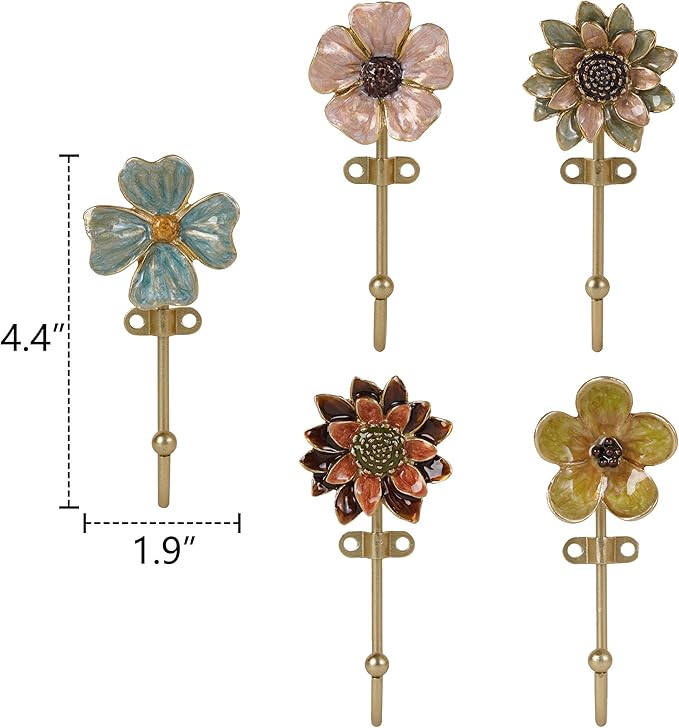 SOFFEE DESIGN Set of 5 Floral Wall Hooks, French Garden Eye-catching Entryway - Image 6