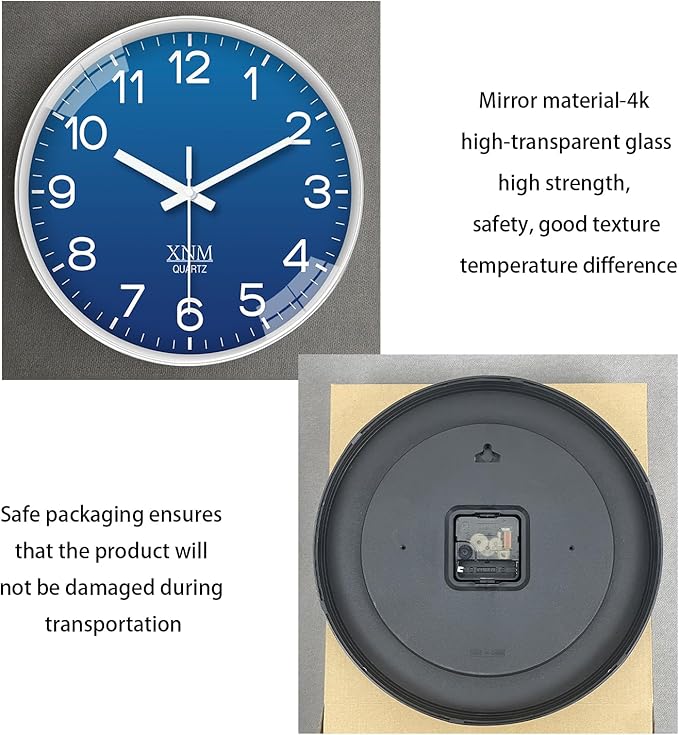 XNM Modern Analog Wall Clocks Battery Operated Navy Blue Wall Clock - Image 9