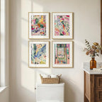 Framed Matisse Wall Art Set of 4, Colorful Abstract Landscape Wall Painting by Cuspin
