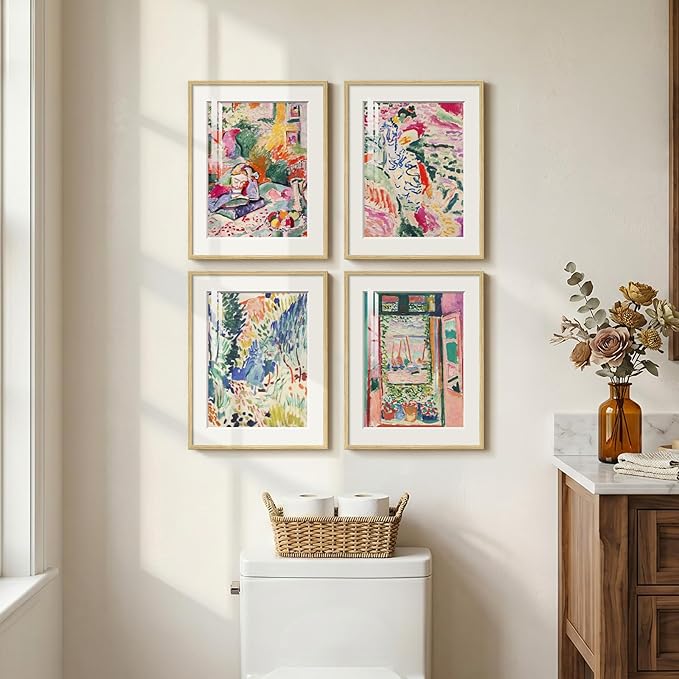 Framed Matisse Wall Art Set of 4, Colorful Abstract Landscape Wall Painting by Cuspin