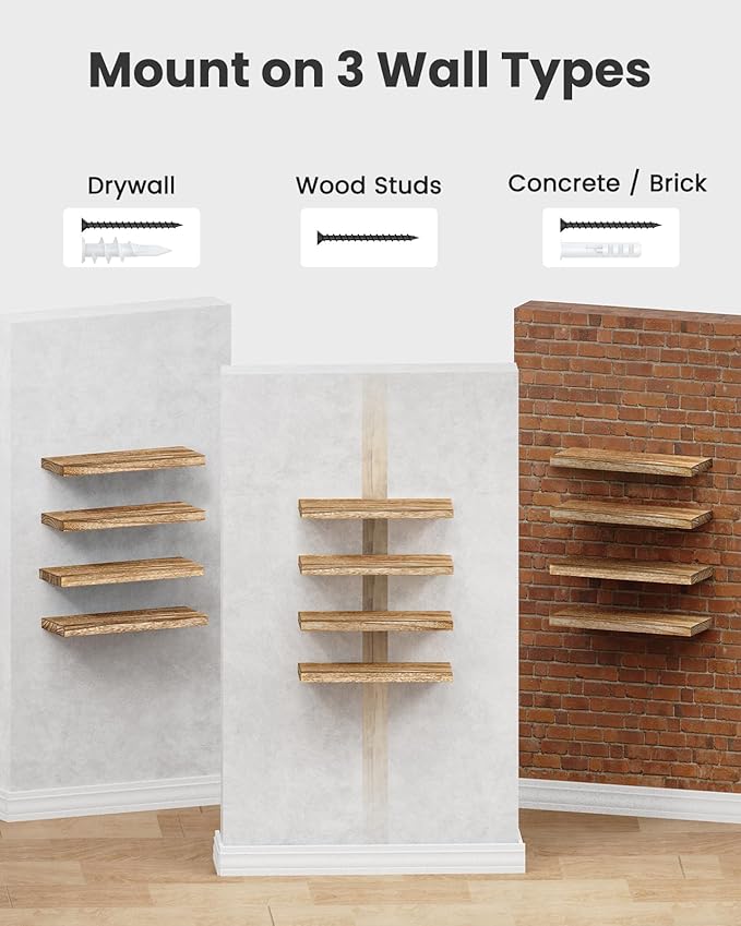 Amada Homefurnishing Floating Shelves, Paulownia Wood Wall Shelves - Image 6