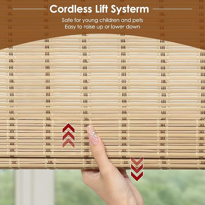 Cordless Bamboo Roman Shades, Light Filtering Bamboo Blinds Shades - Image 4