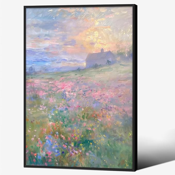 Pastel Nature Floral Poster Vintage French Country Landscape Wall Art Colorful by rumlud