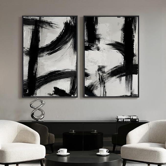 Framed Black and White Abstract Wall Art Set of 2 - Image 4