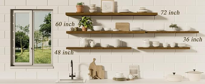 ROGMARS 72 Inches Long Walnut Floating Shelves, Rustic Solid Wood Farmhouse - Image 8