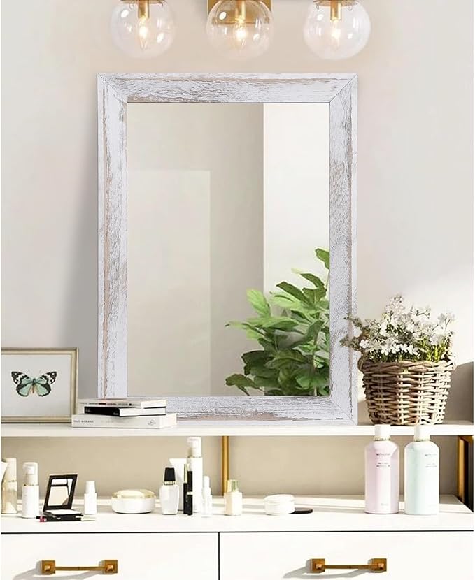 AAZZKANG Mirrors for Wall Rustic Wood Framed Hanging Mirror 26"x18" Decorative - Image 4