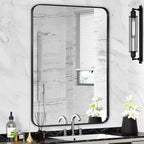 Black Framed Bathroom Mirror for Wall, Matte Black Rounded Corner Rectangle by Minuover