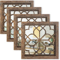 Set of 4 14 Inch Square Redbrown Window Pane Wall Mirrors, Shatterproof Rustic by HMANGE