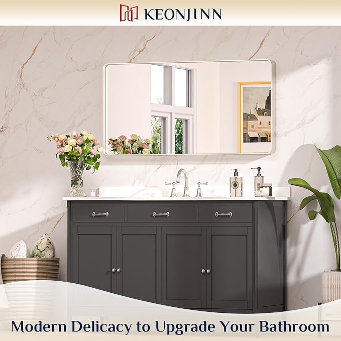 Keonjinn 42 x 20 Inch Brushed Nickel Bathroom Mirrors - Image 2