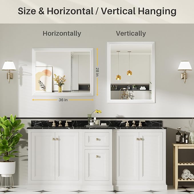 28x36 Inch White Bathroom Mirror - Image 6