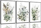 Bwodke Botanical Wall Art Plant Floral Watercolor Canvas Prints Set of 3 Framed by Bwodke