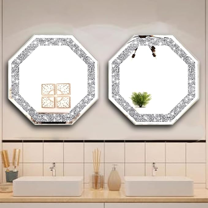 2 Piece Wall Mirrors Octagon, Crush Diamond Mirrors Wall Decor - Image 4
