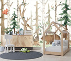 XMPMBM-Cartoon Hand-Painted Animals Woodland Nursery Room Fabric Wallpaper - Image 3