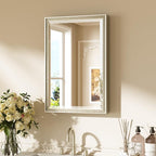 Keonjinn 16" x 24" Brushed Nickel Framed Mirror, Decorative Aluminum Alloy Frame by Keonjinn