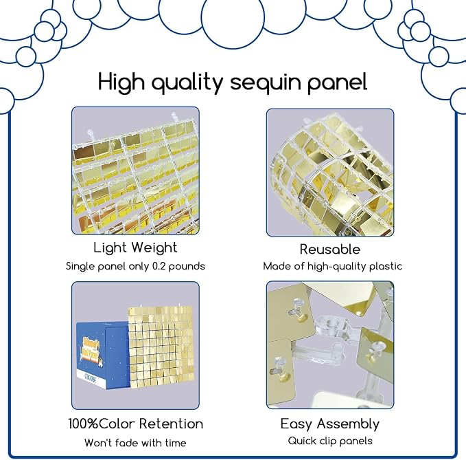 COKAOBE Iridescent Silver Shimmer Wall Backdrop, 24 Panels Square Sequin - Image 3