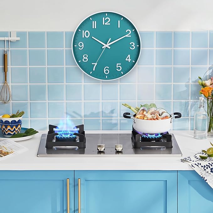 HZDHCLH Teal Wall Clocks Battery Operated, 12 inch Silent Non Ticking Modern - Image 4