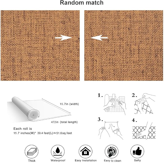 Beige Wallpaper Peel and Stick 472" Textured Beige Grasscloth Contact Paper - Image 5
