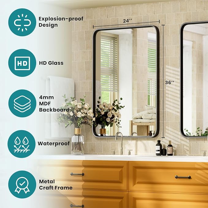 NEWBULIG 24X36 Inch Bathroom Wall Mirror, Vanity Bathroom Mirrors - Image 7