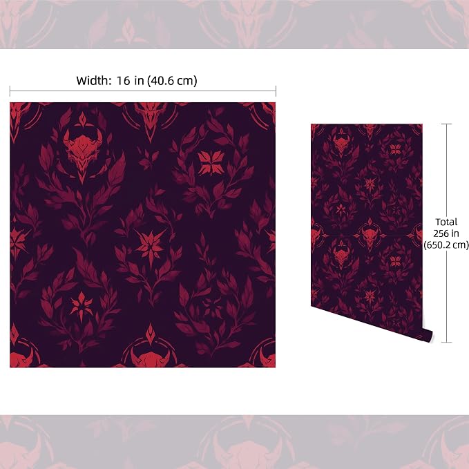 FLFK Gothic Wallpaper Peel and Stick Dark Red Wallpaper 16" x 256" Vinyl - Image 2