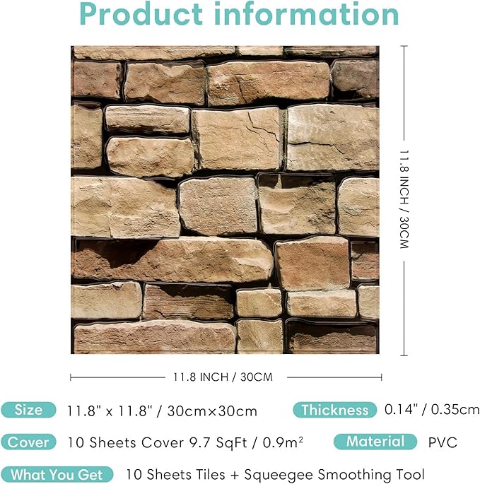 Commomy 3D Faux Stone Wall Panel Peel and Stick Wall Tiles - Image 6