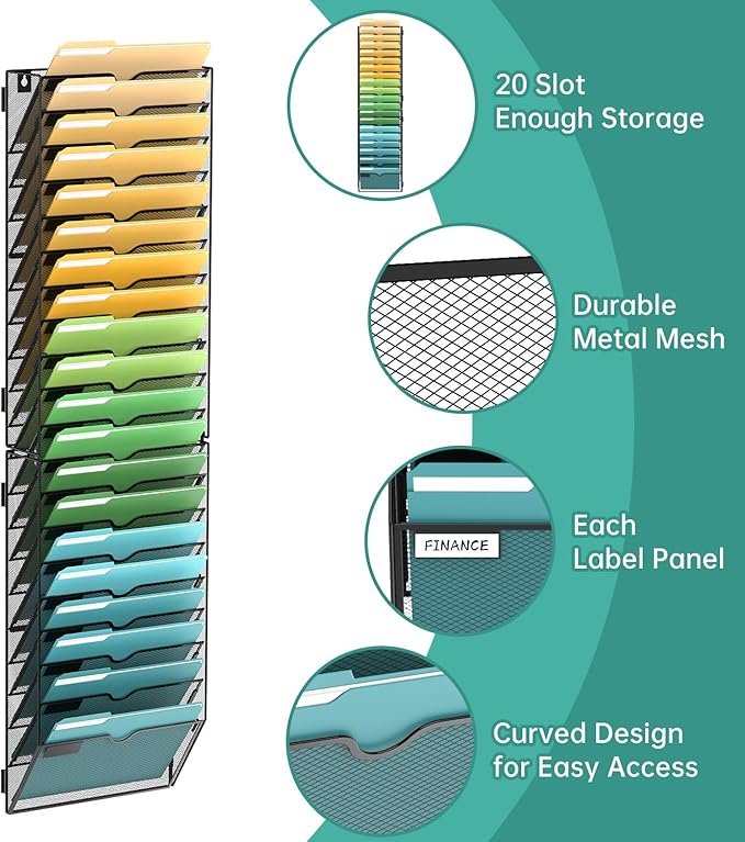 SUPEASY 20 Tier Wall File Organizer, Hanging Wall Mounted Mail Organizer - Image 3