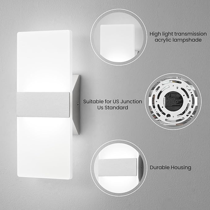 Modern LED Wall Sconces Set of Two, 12 Inch Indoor Dimmable Brushed Nickel Wall - Image 6